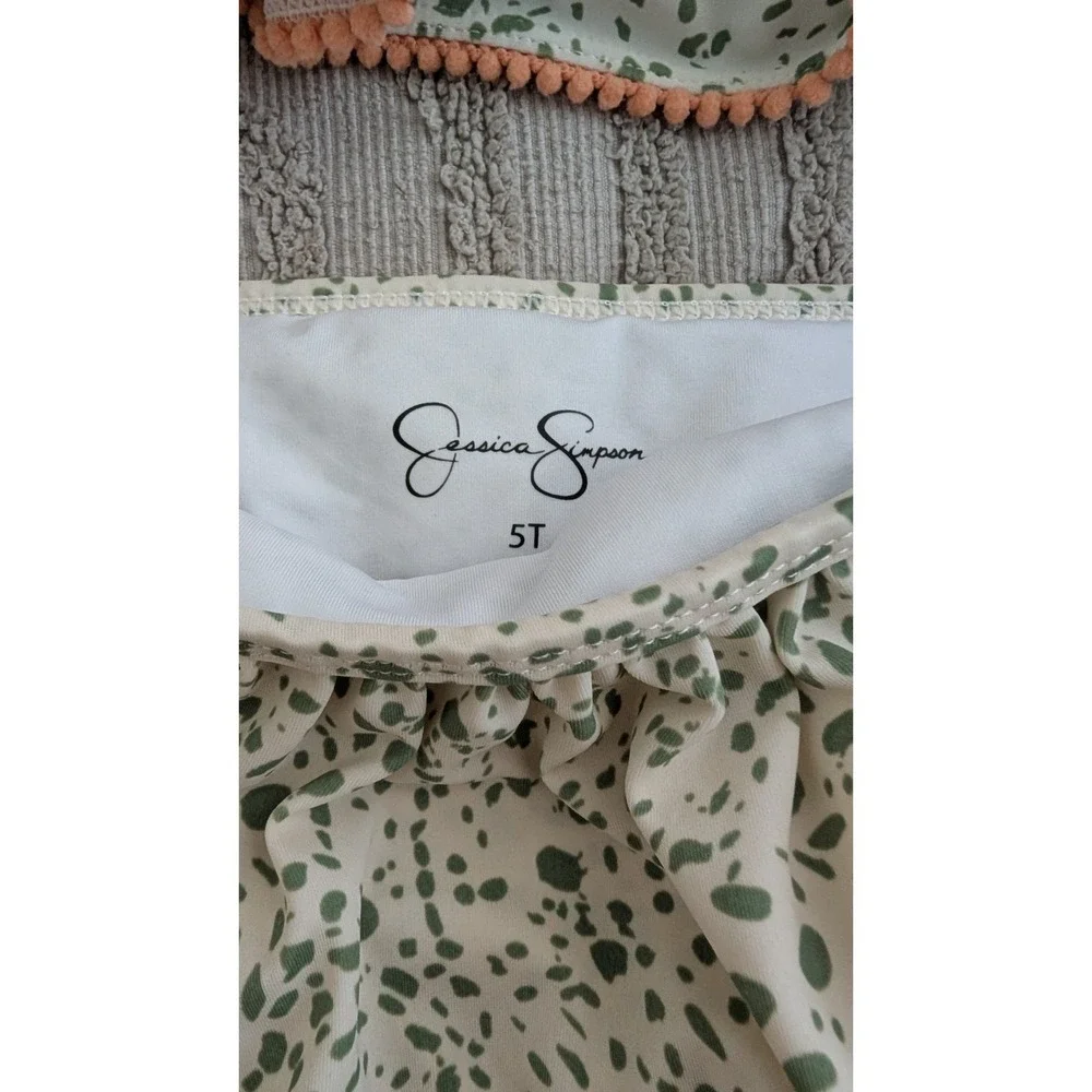Jessica Simpson Toddler Girls 2-Piece Bathing Suit Bikini Size 5T - Green/Coral